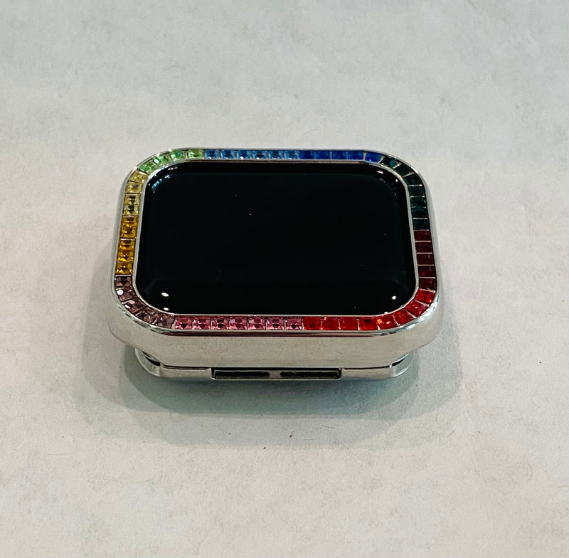 Silver Apple Watch Cover Crystal Rainbow Apple Watch Cover Smartwatch Bumper Bling 38mm 40mm 42mm 44mm Iwatch Candy