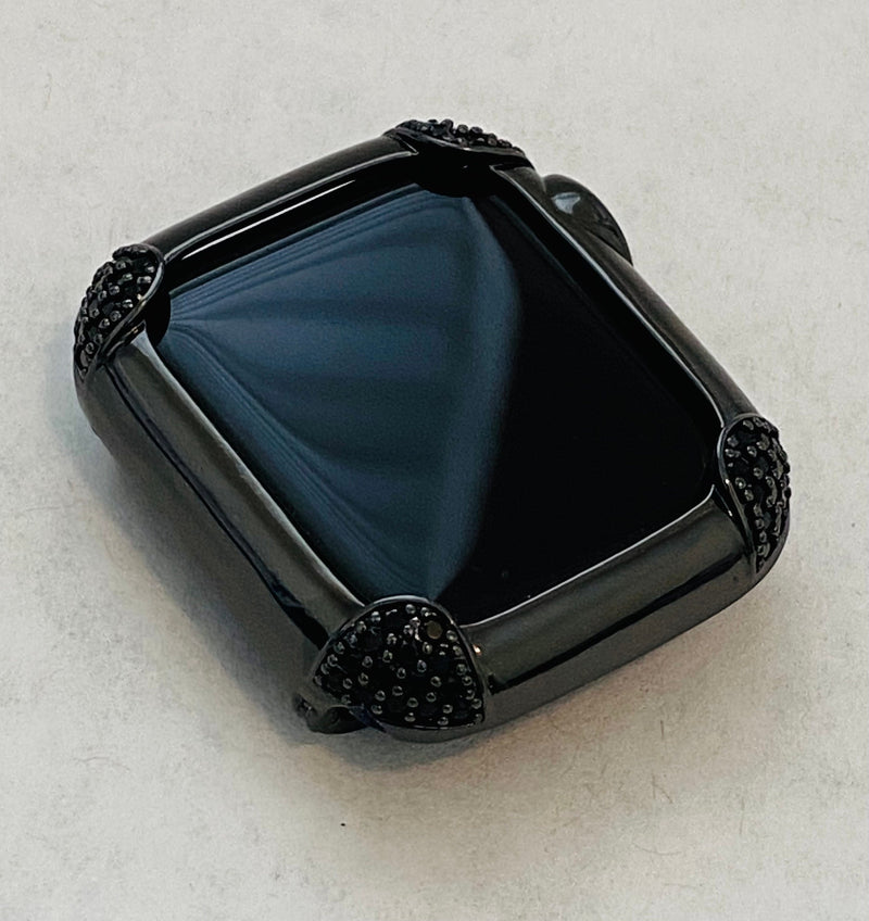 Black on Black Apple Watch Band & or Matching Lab Diamond Bezel Cover 40mm 44mm Custom Handmade