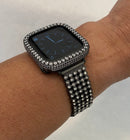 Black Apple Watch Band 41mm 45mm & or Lab Diamond Bezel Cover Iwatch Bling 38mm 42mm 44mm 40mm Series 1-8 SE