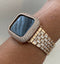 Series 8 Rose Gold Apple Watch Band Swarovski Crystal Baguettes 41mm 45mm & or Pave Lab Diamond Bezel Cover Bumper 38-44mm