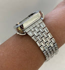 Custom Silver Apple Watch Band Swarovski Crystal Baguettes 38 40 41 42 44 45mm & or Baguette Lab Diamond Bezel Cover Series 2-8 SE