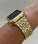 Gold Apple Watch Band Womens Crystal Baguettes 38mm 40mm 41mm 42mm 44mm 45mm & or Apple Watch Cover Lab Diamonds Smartwatch Case