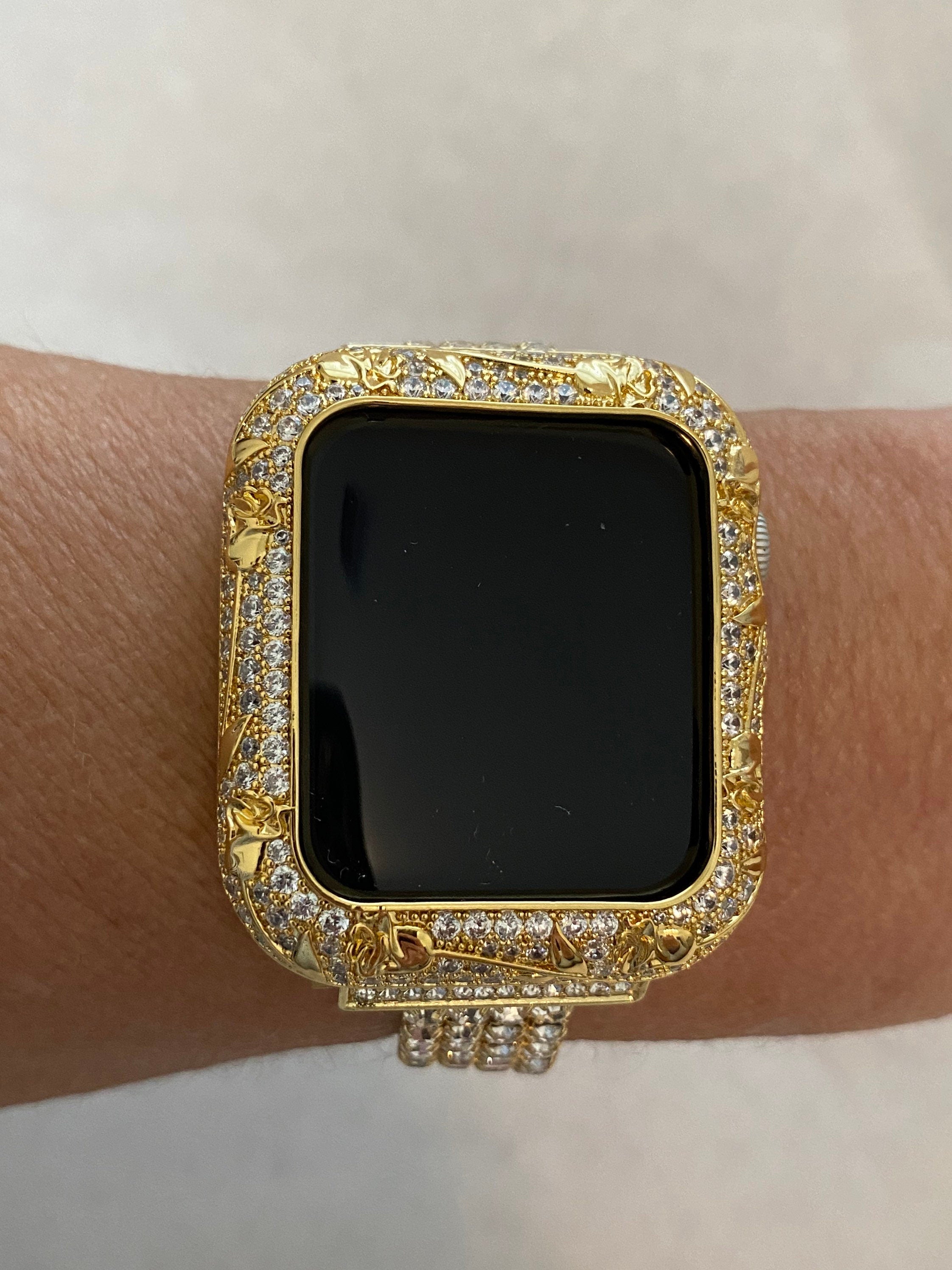 Apple Watch Case Yellow Gold Womens Swarovski Crystals IWatch Cover Bumper 38mm 40mm 42mm 44mm Iwatch Candy Bling Apple Watch Face