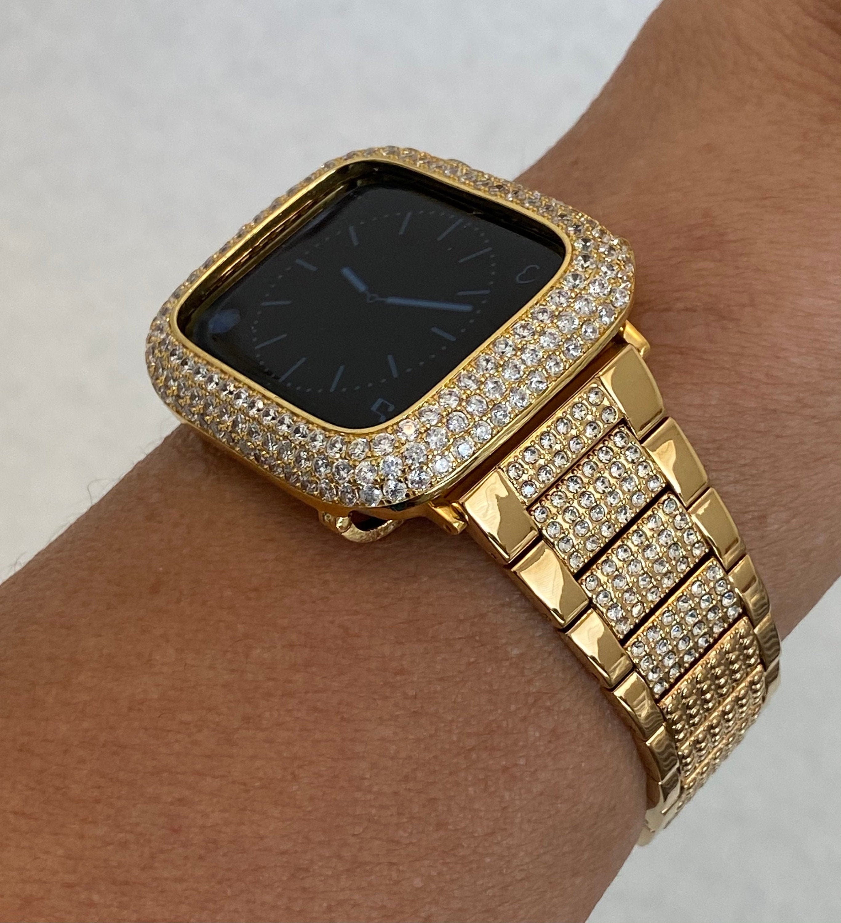 Gold Apple Watch Band 41mm 45mm 49mm Ultra Swarovski Crystals & or Lab Diamond Bezel Cover 38mm 40mm 42mm 44mm Smartwatch Bling Iwatch Candy