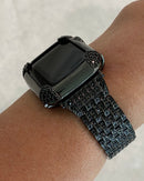 Black on Black Apple Watch Band & or Matching Lab Diamond Bezel Cover 40mm 44mm Custom Handmade