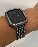 Black Apple Watch Band 41mm 45mm & or Lab Diamond Bezel Cover Iwatch Bling 38mm 42mm 44mm 40mm Series 1-8 SE