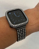 Black Apple Watch Band 41mm 45mm & or Lab Diamond Bezel Cover Iwatch Bling 38mm 42mm 44mm 40mm Series 2-9 SE