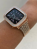 Apple Watch Band Rose Gold Crystal Baguettes 38 40 41 42 44 45mm & or Apple Watch Case Lab Diamond Bezel Iwatch Candy