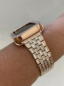 Apple Watch Band Rose Gold Crystal Baguettes 38 40 41 42 44 45mm & or Apple Watch Case Lab Diamond Bezel Iwatch Candy