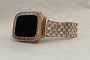 Apple Watch Band Rose Gold Crystal Baguettes 38 40 41 42 44 45mm & or Apple Watch Case Lab Diamond Bezel Iwatch Candy