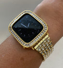 Designer Gold Apple Watch Band Womens Swarovski Crystal Baguettes 38mm 40mm 41mm 42mm 44mm 45mm & or Apple Watch Cover Baguette Lab Diamonds Smartwatch Bumper Iwatch Candy