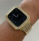 Iwatch Candy Designer Gold Apple Watch Band Womens Swarovski Crystal Baguettes 38mm 40mm 41mm 42mm 44mm 45mm & or Apple Watch Cover Baguette Lab Diamonds Smartwatch Bumper