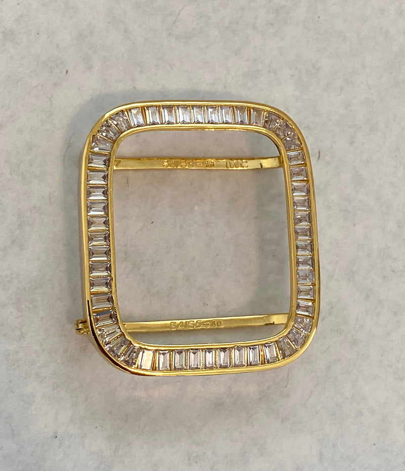 Gold Apple Watch Band Swarovski Crystal Baguettes 38mm 40mm 42mm 44mm & or Baguette Lab Diamond Bezel Cover Custom