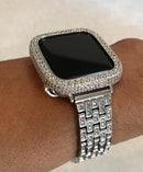 Series 7 Silver Apple Watch Band Swarovski Crystals 38mm-45mm & or 2.5mm Lab Diamond Bezel Cover, Smartwatch Bumper Bling