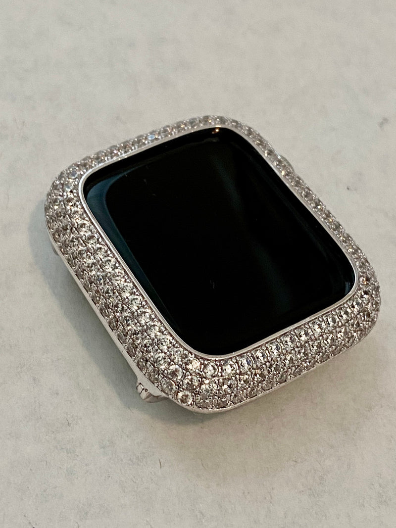 Silver Apple Watch Bezel Cover Women, 38mm 40mm 41mm 42mm 44mm 45mm 49mm Pave Lab Diamond Iwatch Candy Case Bling