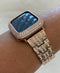 Apple Watch Band Rose Gold Stainless Steel Swarovski Crystals & or Lab Diamond Bezel Cover Smartwatch Bumper 38mm-45mm Series 1-8 SE