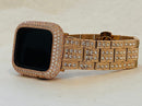 Apple Watch Band Rose Gold Stainless Steel Swarovski Crystals & or Lab Diamond Bezel Cover Smartwatch Bumper 38mm-45mm Series 1-8 SE