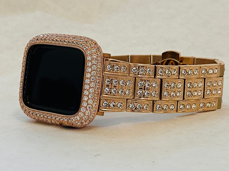 Designer Apple Watch Band Women 41mm 45mm 49mm Ultra Rose Gold Crystal & or Lab Diamond Bezel Apple Watch Cover Smartwatch Bumper