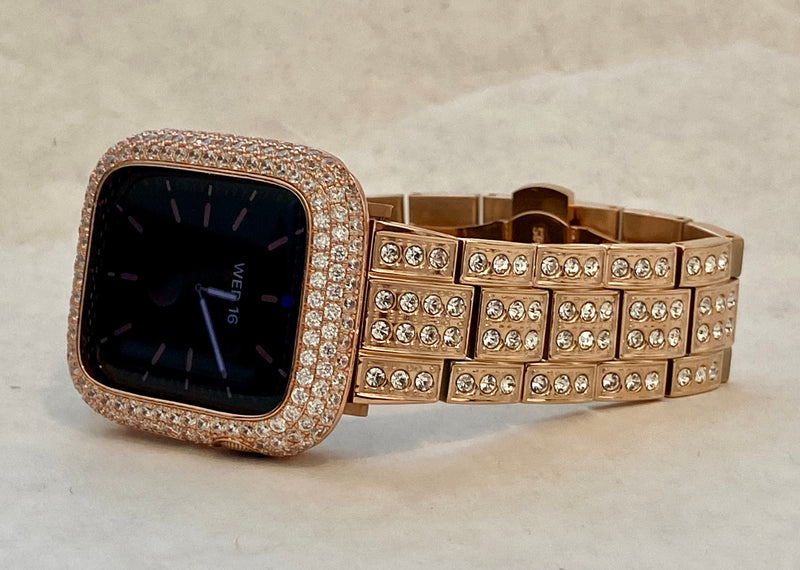 Designer Apple Watch Band Women 41mm 45mm 49mm Ultra Rose Gold Crystal & or Lab Diamond Bezel Apple Watch Cover Smartwatch Bumper