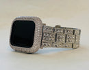 Apple Watch Band Silver Crystals & or Apple Watch Cover Lab Diamond Bezel Case 38 40 41 42 44 45 49mm Ultra Smartwatch Bling