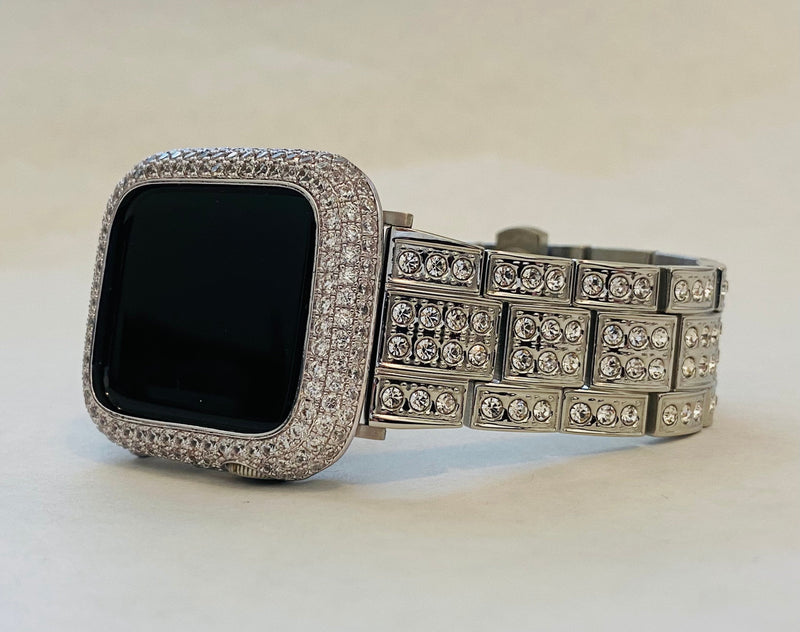 Bling Series 8 Apple Watch Band 41mm 45mm Silver & or Bling Lab Diamond Bezel Bumper Cover Iwatch Case 38mm-45mm