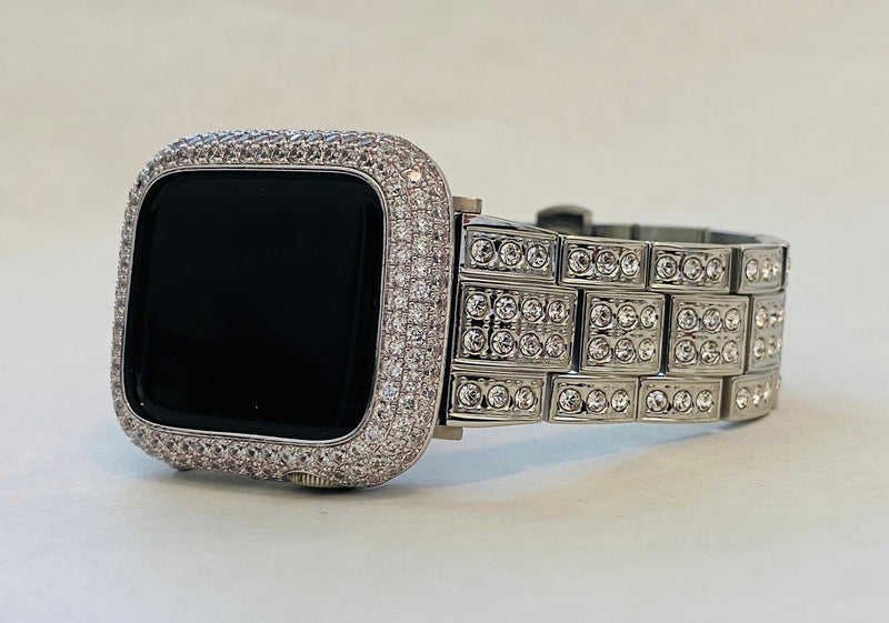 Bling Series 8 Apple Watch Band 41mm 45mm Silver & or Bling Lab Diamond Bezel Bumper Cover Iwatch Case 38mm-45mm