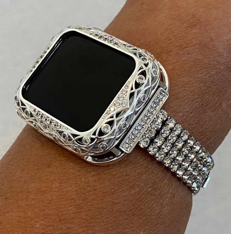 Series 2-8 Apple Watch Band 40mm Women's Silver & or Swarovski Crystal Bezel Cover Bumper 38mm 40mm 41mm 42mm 44mm 45mm