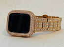 Apple Watch Band Rose Gold Stainless Steel Swarovski Crystals & or Lab Diamond Bezel Cover Smartwatch Bumper 38mm-45mm Series 1-8 SE