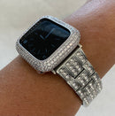 Series 1-8 Apple Watch Band Silver Swarovski Crystals & or Lab Diamond Bezel Case Smartwatch Bumper Blin 38mm 40mm 41mm 42mm 44mm 45mm