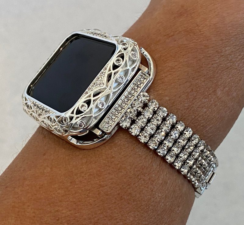 Series 2-8 Apple Watch Band 40mm Women's Silver & or Swarovski Crystal Bezel Cover Bumper 38mm 40mm 41mm 42mm 44mm 45mm