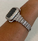 Series 1-8 Apple Watch Band Silver Swarovski Crystals & or White Gold Lab Diamond Bezel Cover Smartwatch Bumper Bling 38mm-45mm