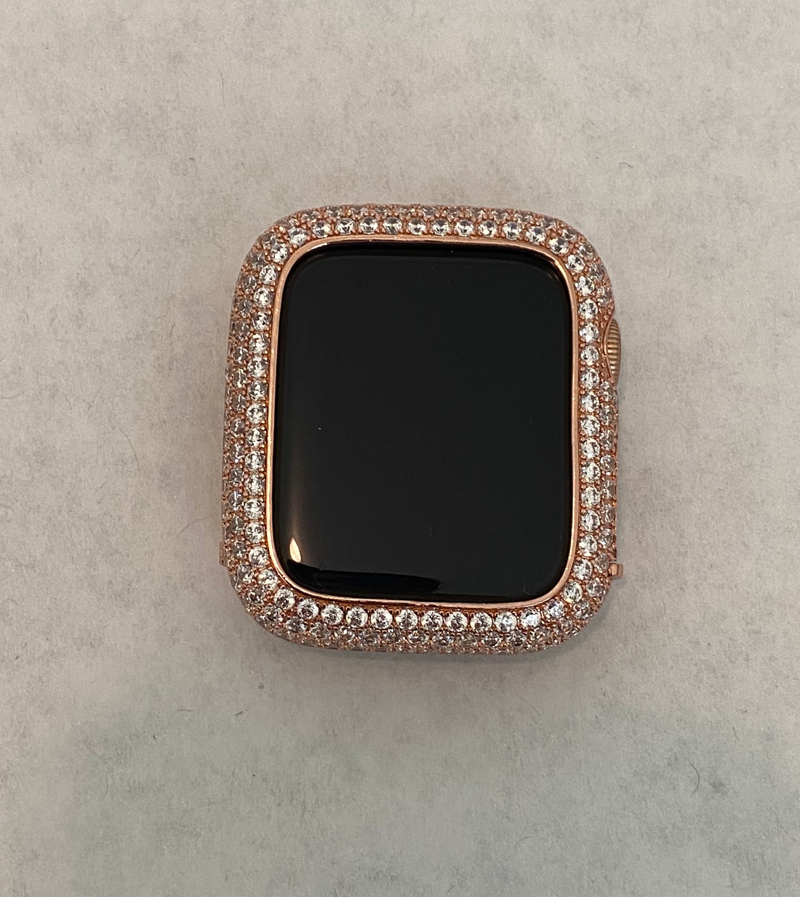 Rose Gold Apple Watch Band Swarovski Crystal Baguettes & or Apple Watch Cover Lab Diamond Bezel Case Smartwatch Bumper Bling 38mm-49mm Ultra