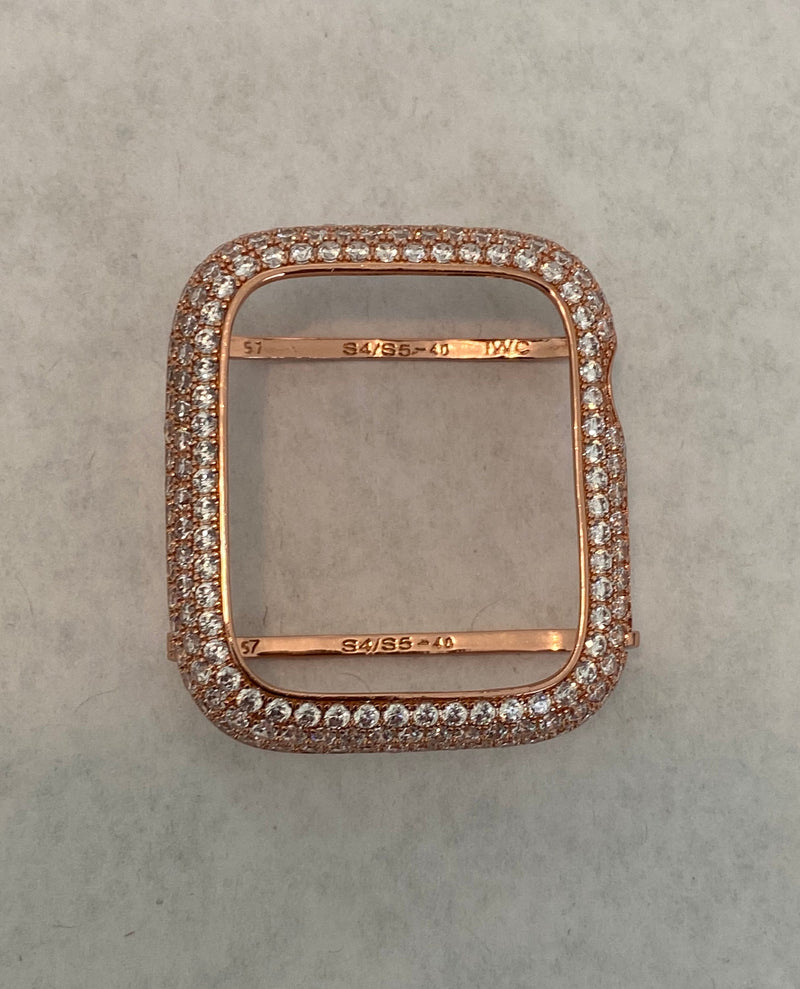 Custom Made Series 1-8 Apple Watch Band 41mm 45mm Swarovski Crystal & or Iwatch Lab Diamond Bezel Bumper Cover Rose Gold