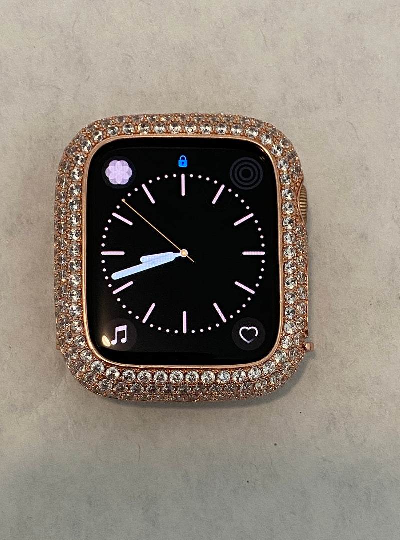 41mm 45mm Apple Watch Band Women Rose Gold & or Lab Diamond Bezel Bumper Cover 38mm 40mm 42mm 44mm Series 7,8