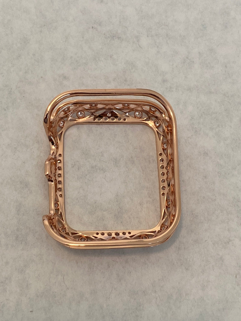 Series 9 41mm 45mm Apple Watch Band Rose Gold Crystals & or Apple Watch Cover Lab Diamond Bezel Case Cover 38mm-44mm