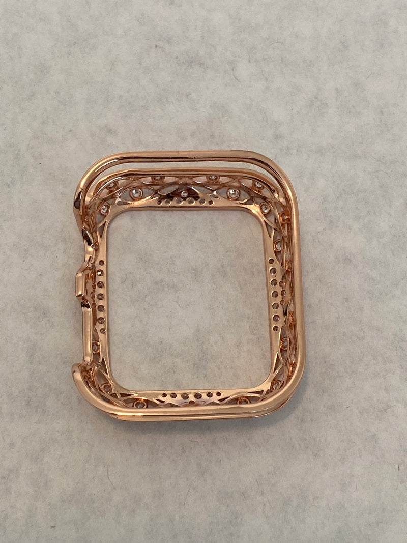 Series 7 41mm 45mm Apple Watch Band Rose Gold Swarovski Crystals & or Lab Diamond Bezel Case Cover 38mm-44mm