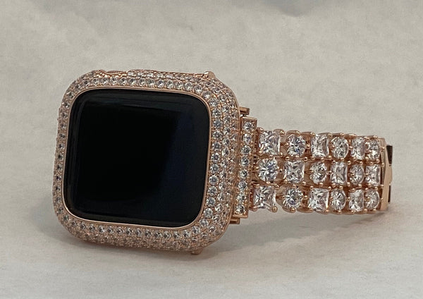 41mm 45mm 49mm Ultra Apple Watch Band Rose Gold Crystals & or Lab Diamond Bezel Cover Smartwatch Bumper Bling 38mm-44mm