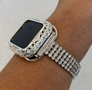 Series 2-9 Apple Watch Band Women Silver 38mm 40mm 41mm 42mm 44mm 45mm & or Apple Watch Cover Crystal Apple Watch Case Bling