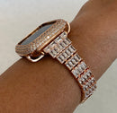 Custom Made Series 1-8 Apple Watch Band 41mm 45mm Swarovski Crystal & or Iwatch Lab Diamond Bezel Bumper Cover Rose Gold