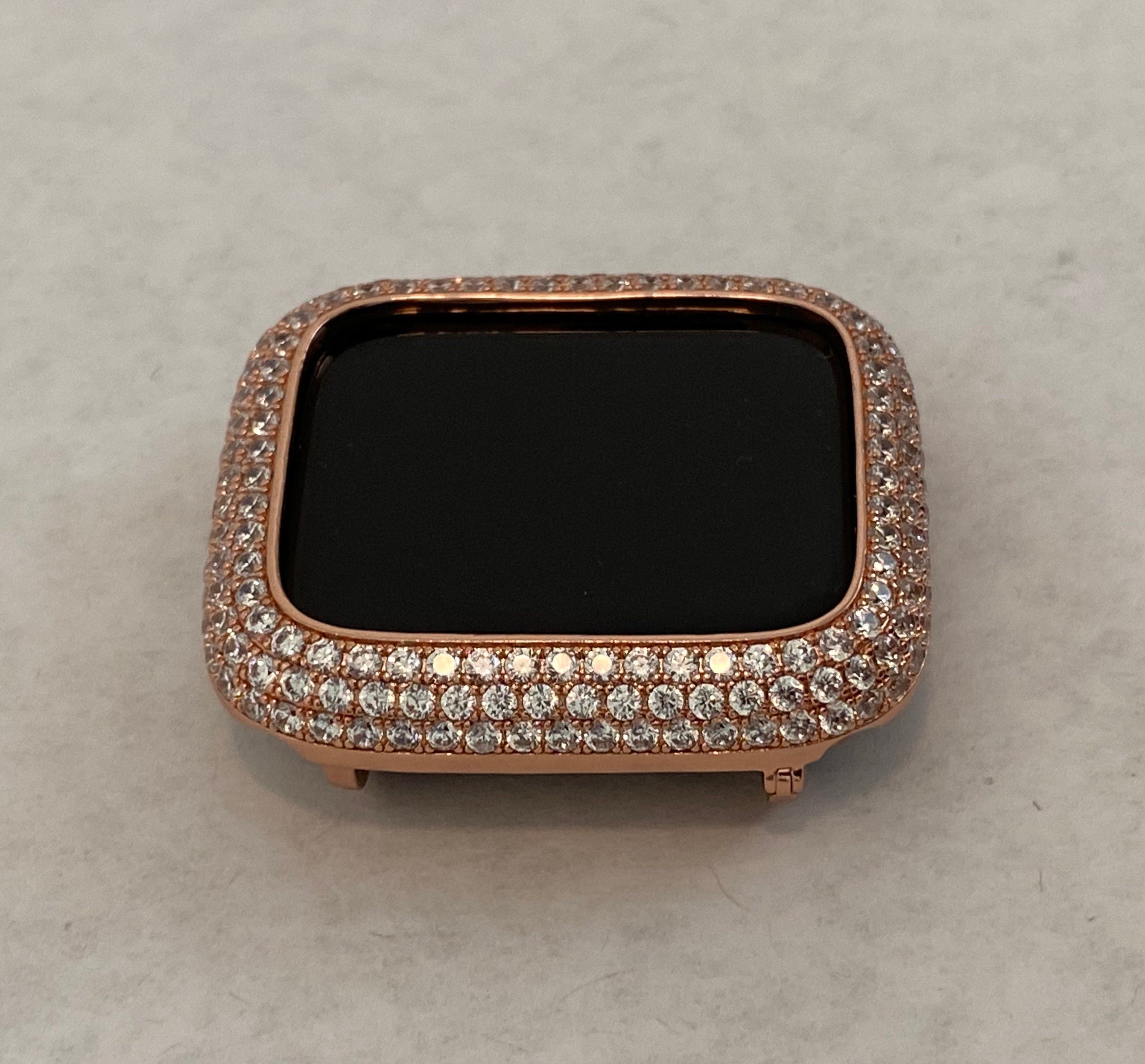 Rose Gold Apple Watch Band Swarovski Crystal Baguettes & or Apple Watch Cover Lab Diamond Bezel Case Smartwatch Bumper Bling 38mm-49mm Ultra