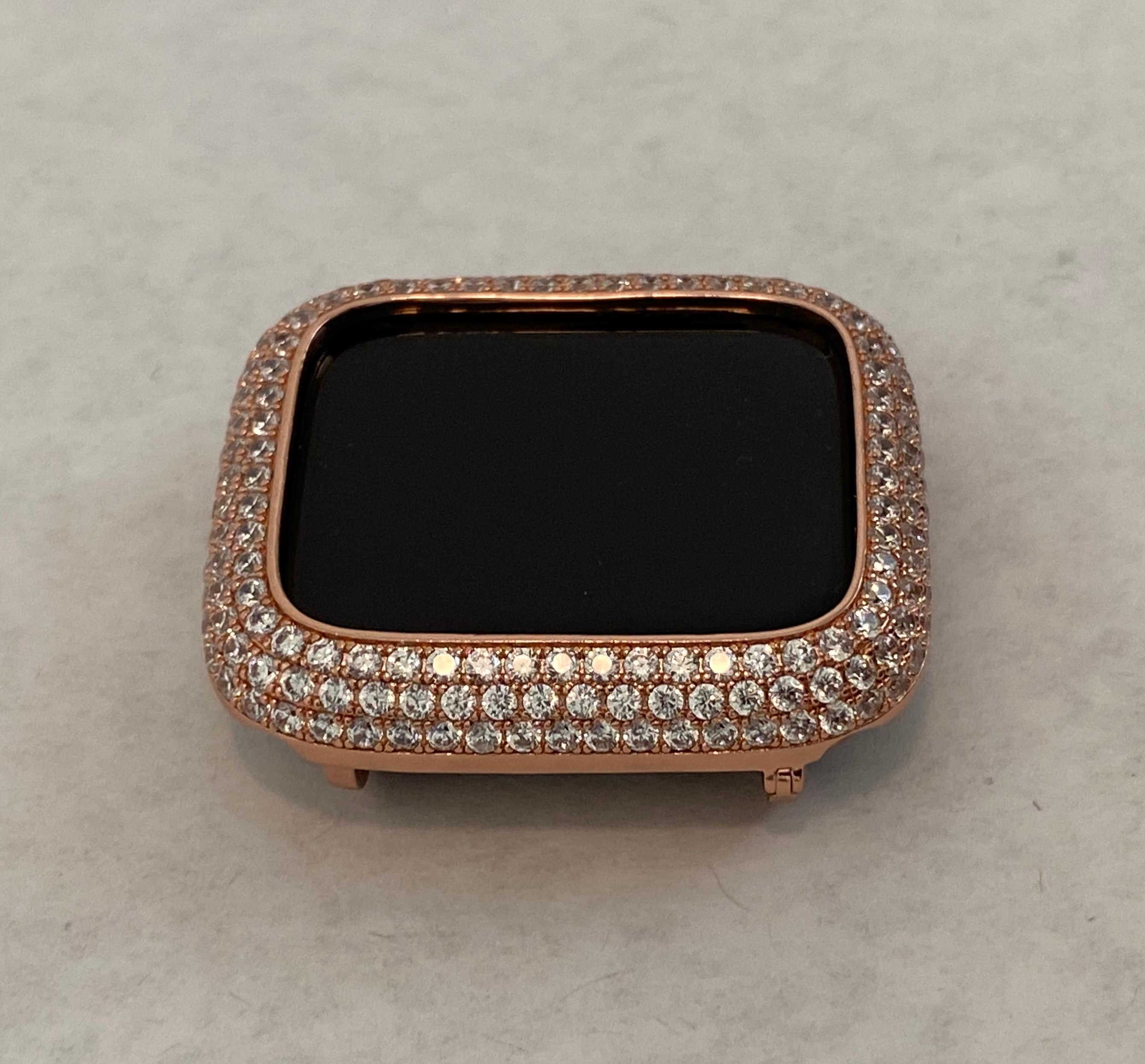 Apple Watch Band Women Women Rose Gold Custom Baguette & or Apple Watch Cover Lab Diamond Bezel for Iphone Watch Case 38mm-49mm Ultra