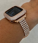 41mm 45mm Apple Watch Band Women Rose Gold & or Lab Diamond Bezel Bumper Cover 38mm 40mm 42mm 44mm Series 7,8