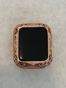 Series 7 41mm 45mm Apple Watch Band Rose Gold Swarovski Crystals & or Lab Diamond Bezel Case Cover 38mm-44mm