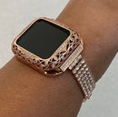 Series 9 41mm 45mm Apple Watch Band Rose Gold Crystals & or Apple Watch Cover Lab Diamond Bezel Case Cover 38mm-44mm