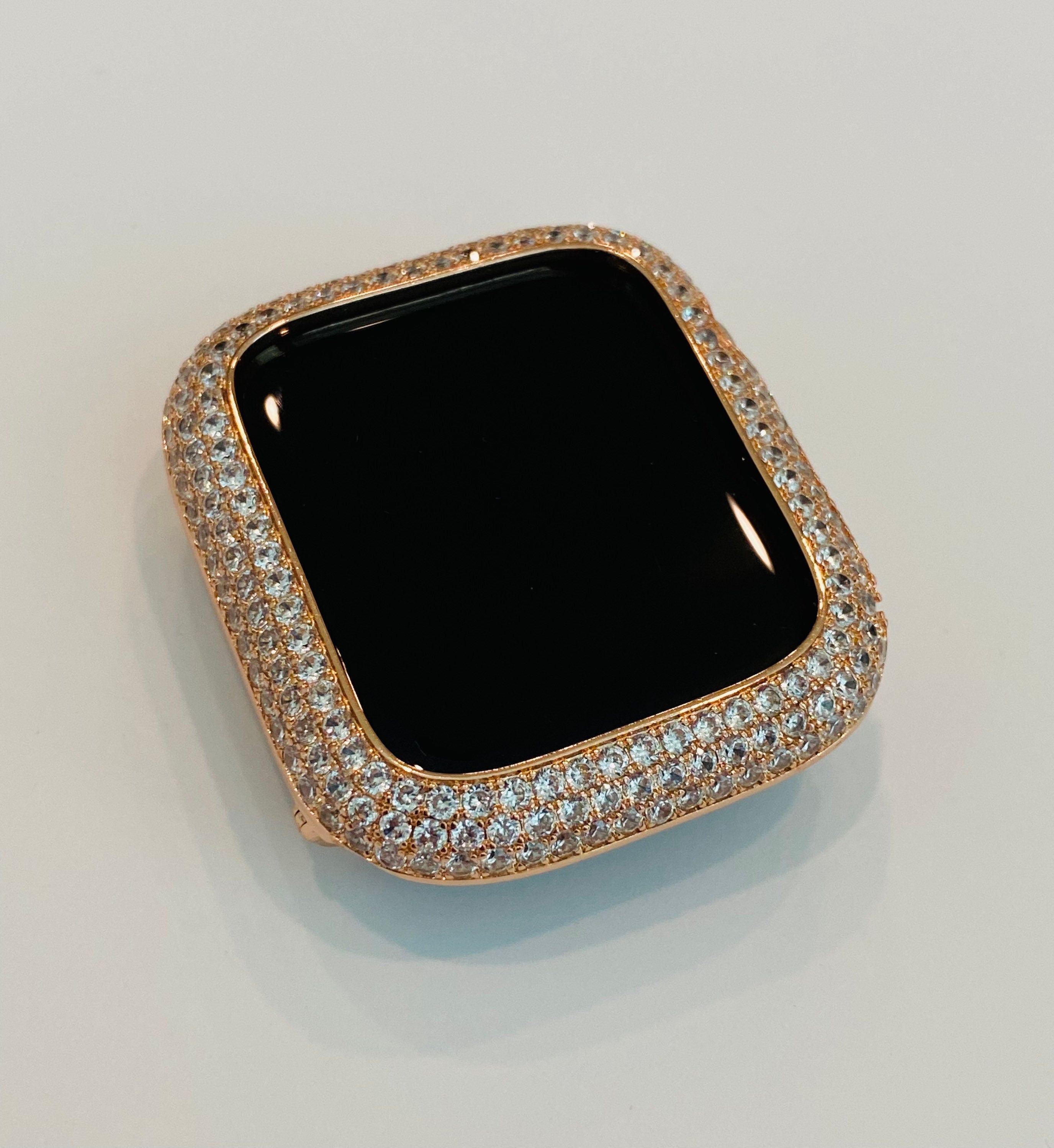 41mm 45mm Series 7-8 Apple Watch Bezel Cover Pave Lab Diamond Silver, Rose Gold, Yellow Gold, Black on Black 38-45mm Series 1-8