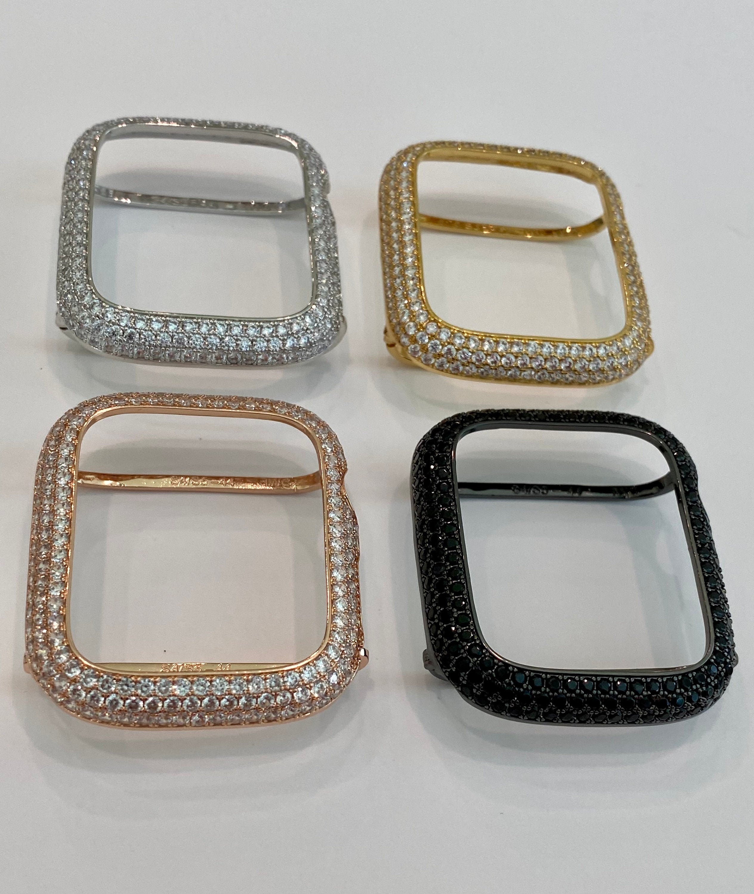 41mm 45mm Series 7-8 Apple Watch Bezel Cover Pave Lab Diamond Silver, Rose Gold, Yellow Gold, Black on Black 38-45mm Series 1-8