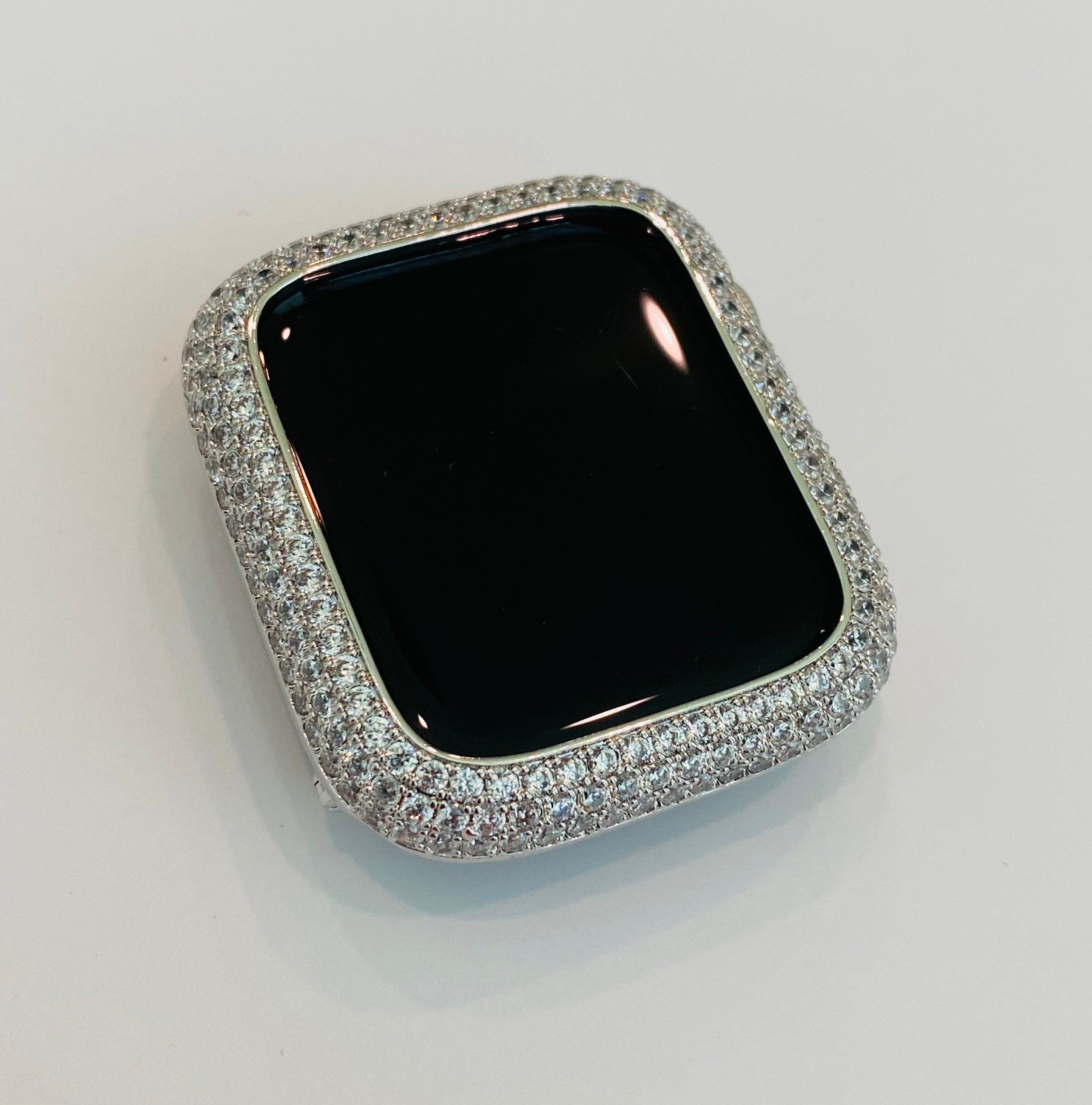 41mm 45mm Series 7-8 Apple Watch Bezel Cover Pave Lab Diamond Silver, Rose Gold, Yellow Gold, Black on Black 38-45mm Series 1-8