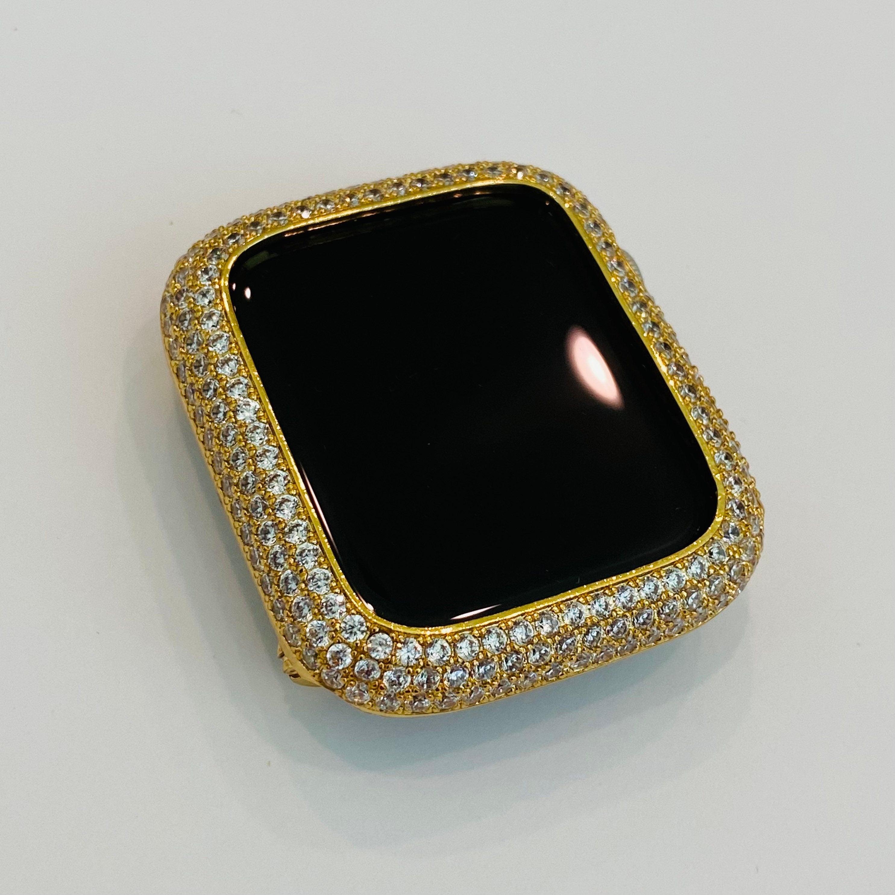 41mm 45mm Series 7-8 Apple Watch Bezel Cover Pave Lab Diamond Silver, Rose Gold, Yellow Gold, Black on Black 38-45mm Series 1-8