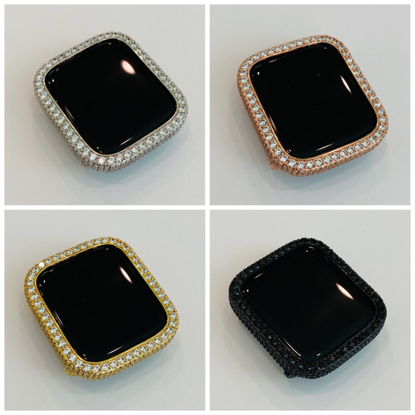 Series 7-8 Apple Watch Bezel Cover 38mm-45mm with 2.5mm Lab Diamonds Silver, Rose Gold, Yellow Gold, Black on Black Smartwatch Bumper