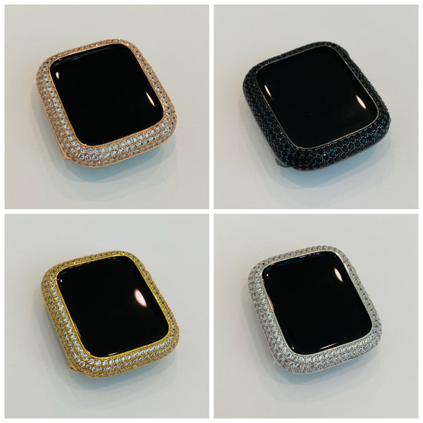 41mm 45mm Series 7-8 Apple Watch Bezel Cover Pave Lab Diamond Silver, Rose Gold, Yellow Gold, Black on Black 38-45mm Series 1-8